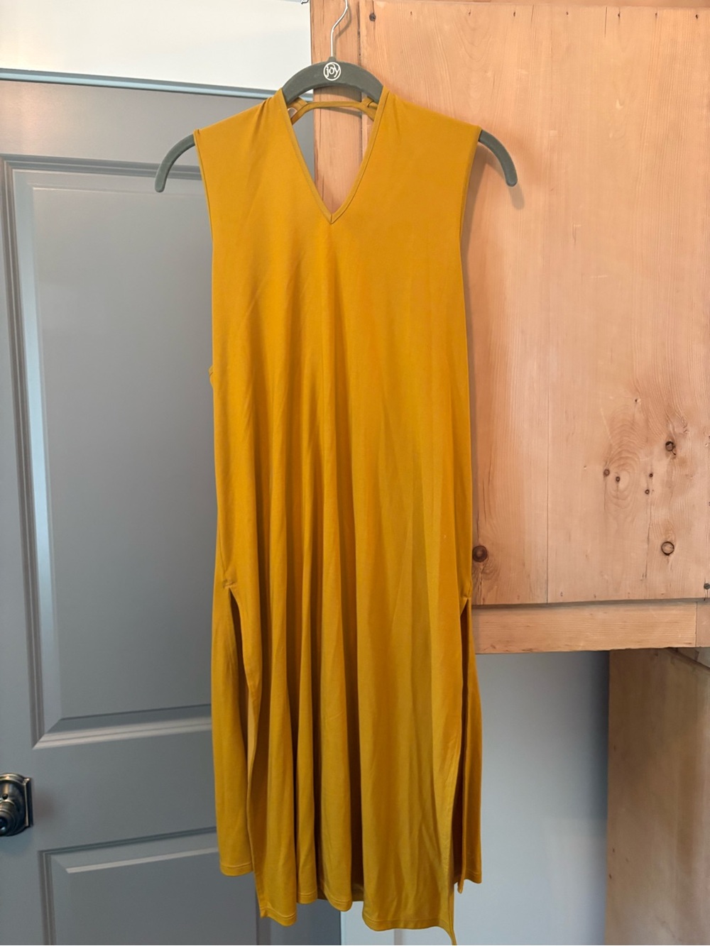 Sleeveless V-Neck Mustard Swing Dress by